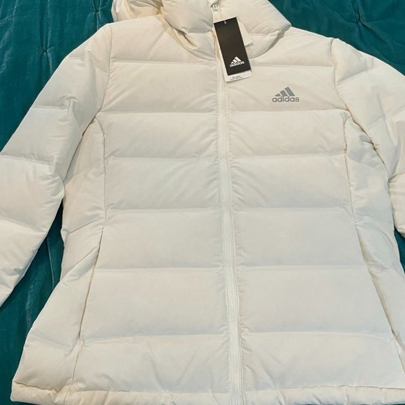 NWT ADIDAS Helionic Hooded Down Jacket White - Picture 1 of 13